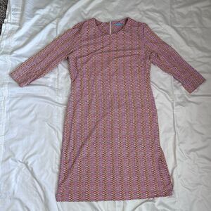 J. McLaughlin Sz L 3/4 Sleeve Deep Pink & Orange Dress Wedding Workwear Career